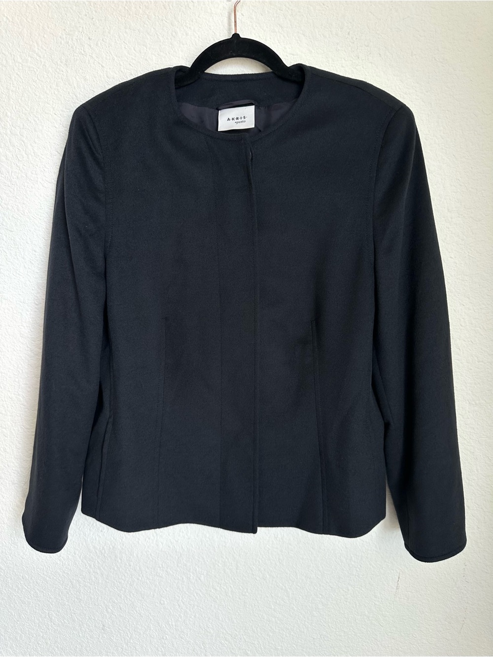 Akris Punto Black Wool Button Up Blazer Jacket Size 14